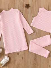 3pcs Toddler Girl Ribbed Cardigan & Tank Top & Leggings Set
