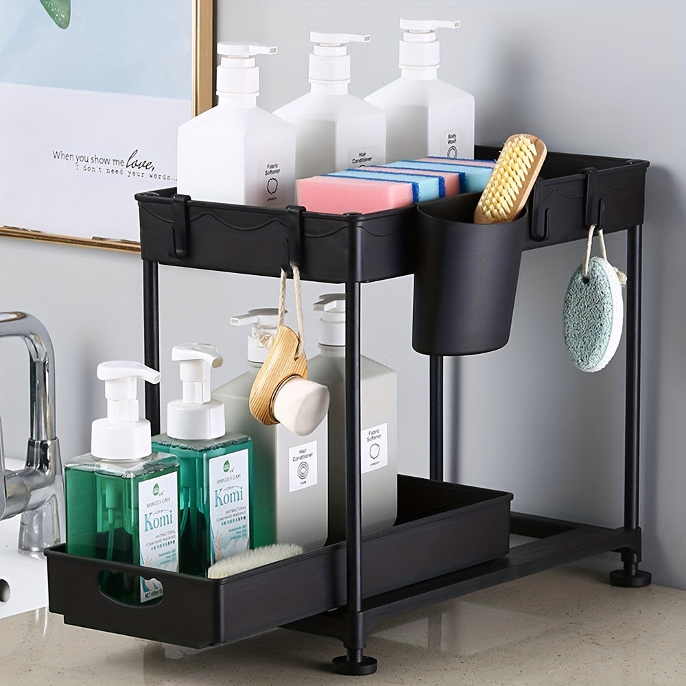 Under Sink Double Layer Storage Rack for Kitchen - Sponge & Cloth Holder