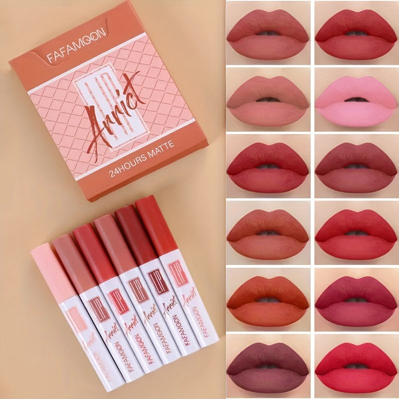 6pcs Non Stick Matte Lip Glaze Set Long Lasting Lip Gloss