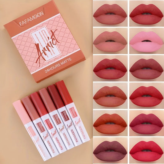 6pcs Non Stick Matte Lip Glaze Set Long Lasting Lip Gloss
