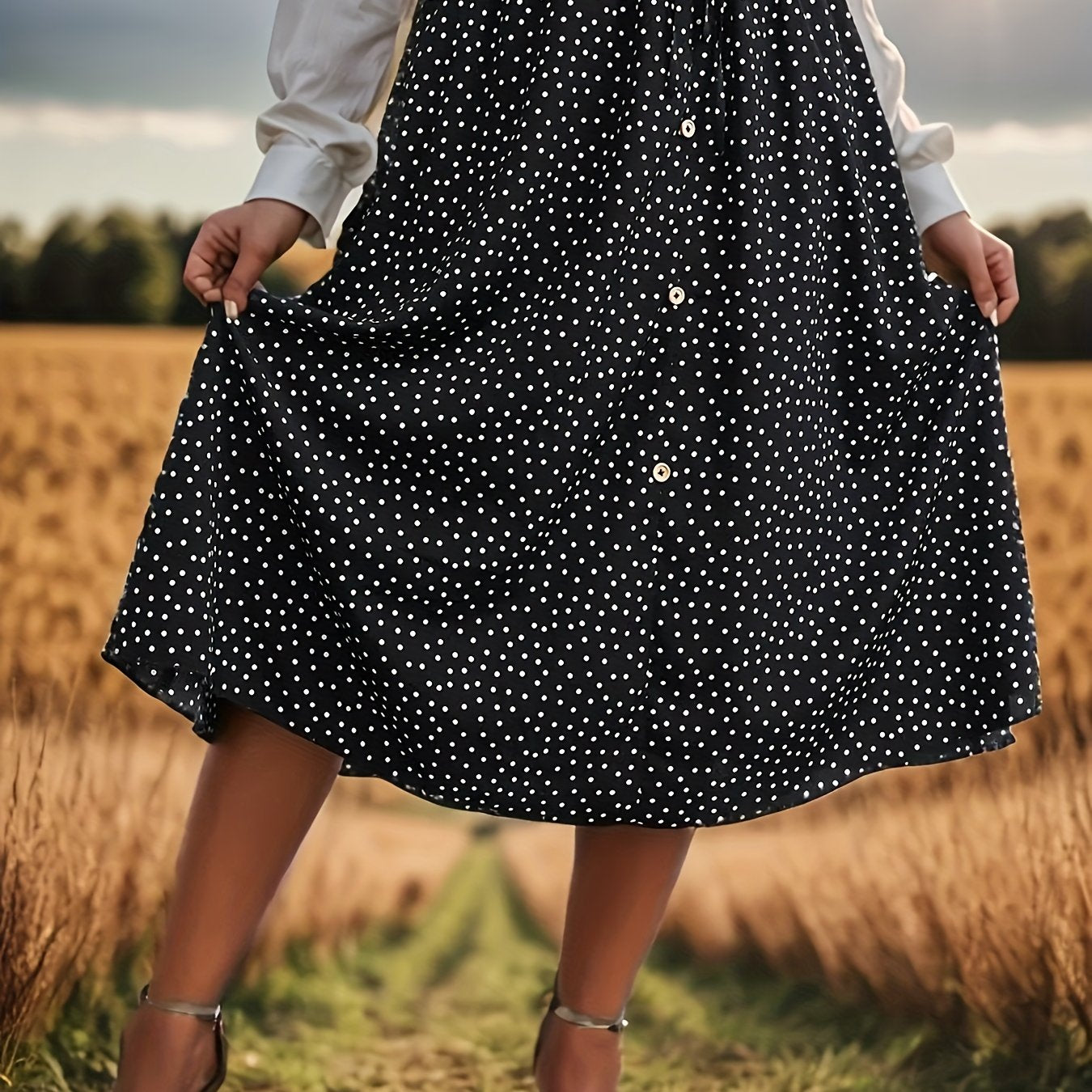  Polka Dot Print Elastic Waist Retro Skirt