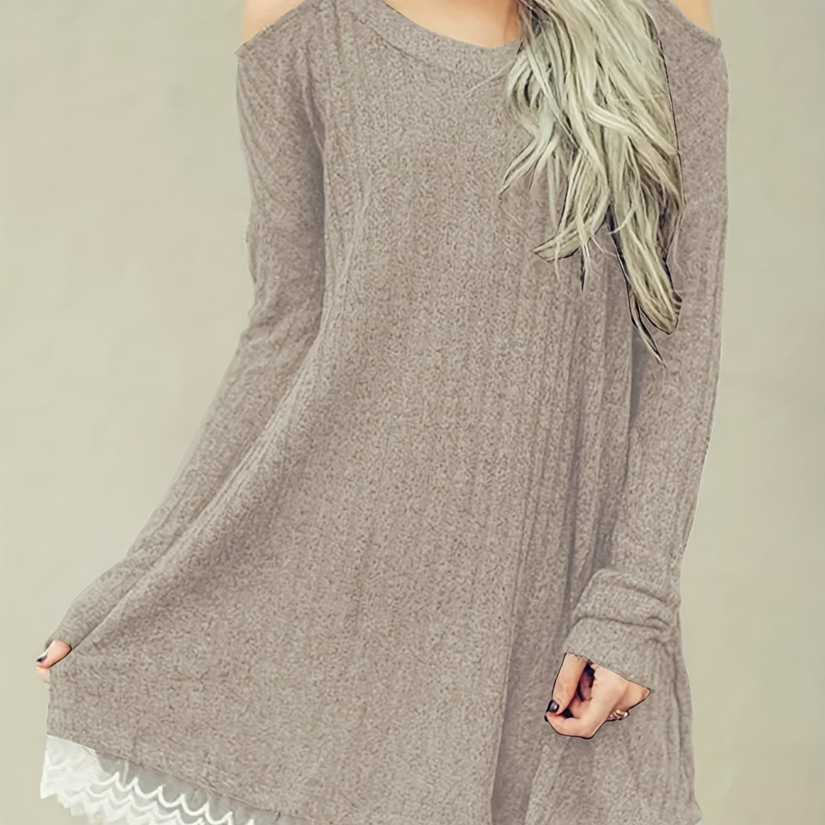  Colorblock Lace Sweater Dress