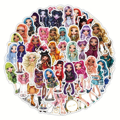50 Packs Rainbow Dolls Waterproof Stickers for Kids
