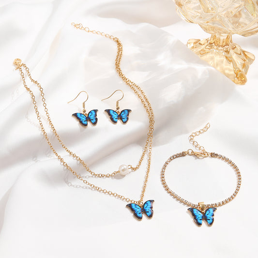 Butterfly Pendant Jewelry Set Necklace Bracelet Earrings