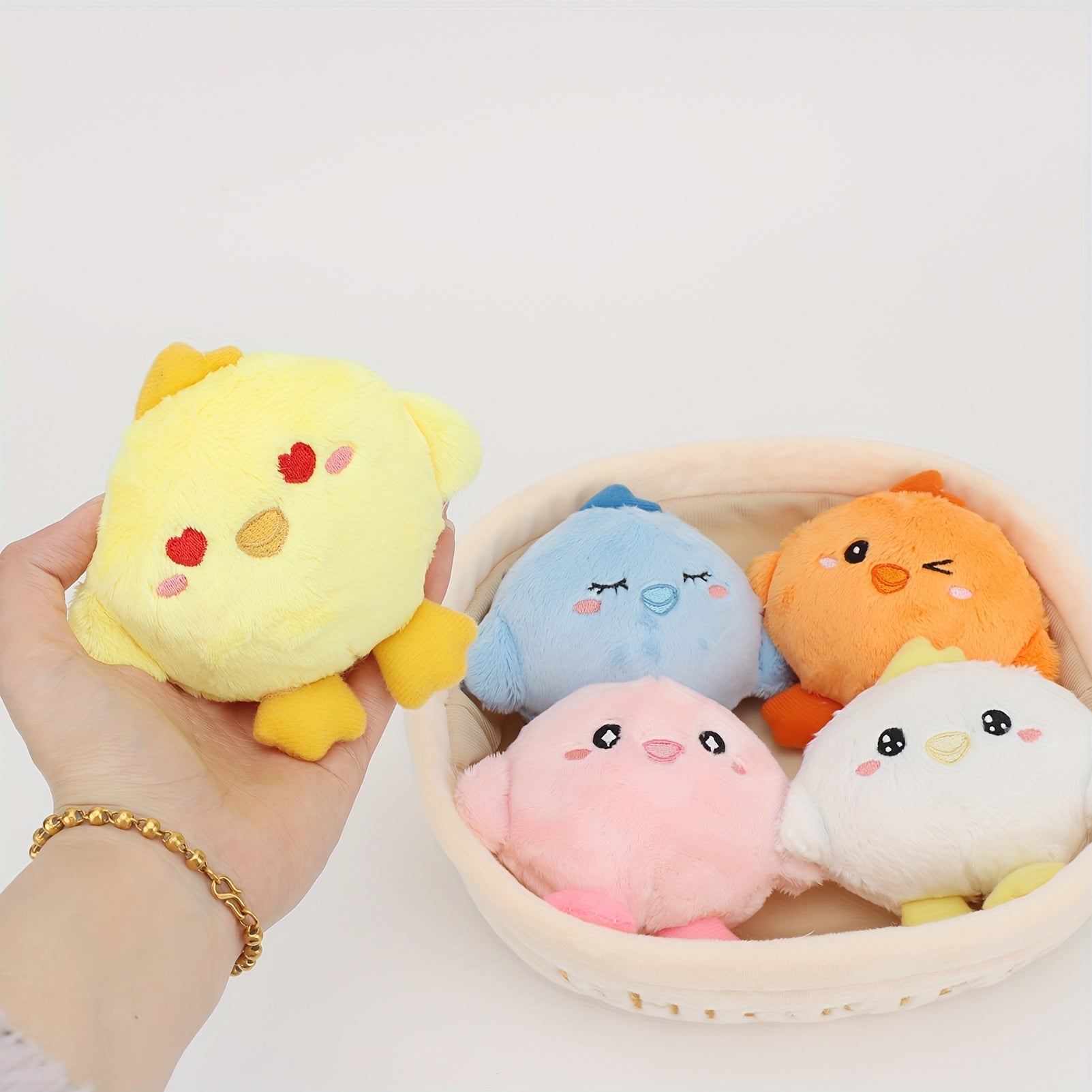 Plush Toy Set Chicken Dumpling Strawberries Carrots Designs in Basket 6pcs