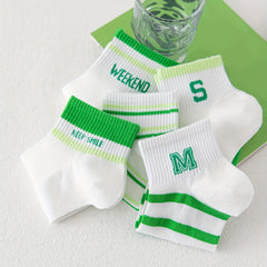 5 Pairs Letter & Striped Socks Comfy & Breathable Short Socks Women's Stockings