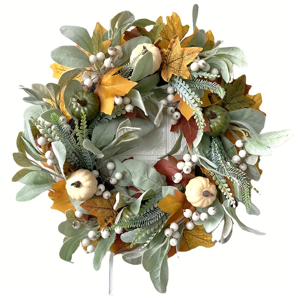 Frosted Leaf Pumpkin Wreath for Halloween, Thanksgiving, Christmas