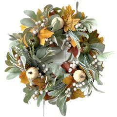 Frosted Leaf Pumpkin Wreath for Halloween, Thanksgiving, Christmas