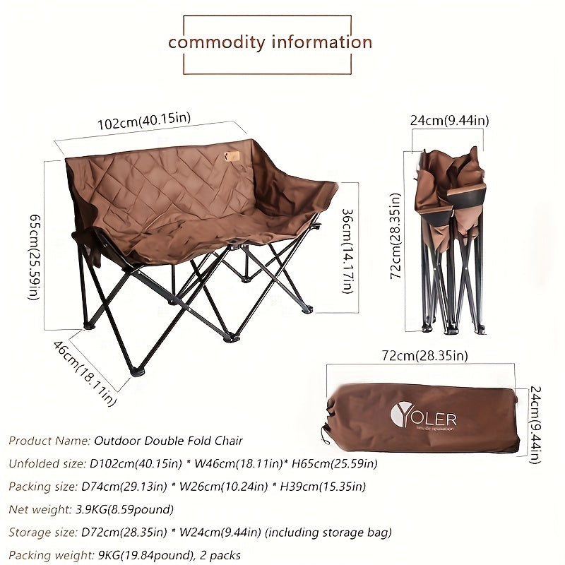 Portable Outdoor Double Folding Chair for Camping Beach
