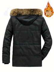 Men's Hooded Fleece Jacket Windproof Warm Retro Style
