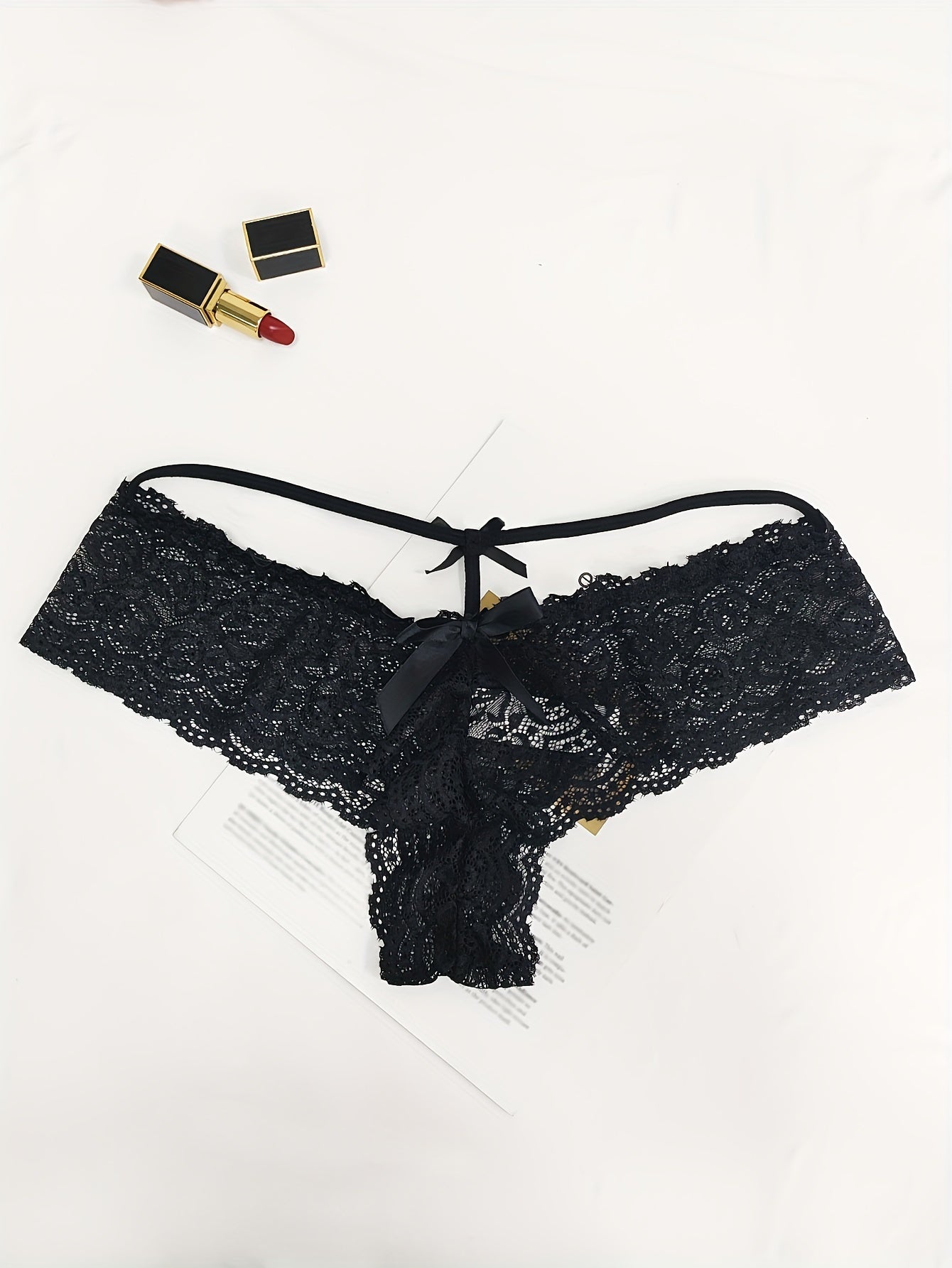 2 Pack Plus Size Lace Briefs Set, Cut Out Bow Front Panties