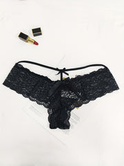 2 Pack Plus Size Lace Briefs Set, Cut Out Bow Front Panties