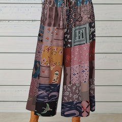  Colorblock Floral Print Wide Leg Pants
