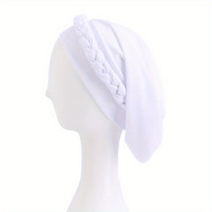 Boho Braided Turban Cap Solid Hijab Head Wrap Elastic Bonnet