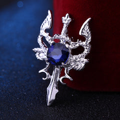 Men's Vintage Double Dragon Sword Suit Brooch