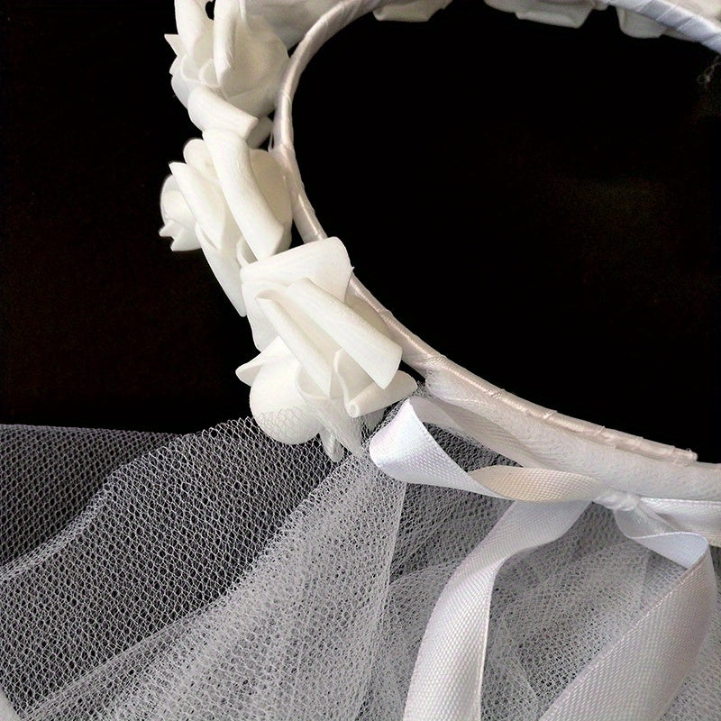 Floral Head Veil for Brides Single Rose Wreath Wedding & Bachelorette Party