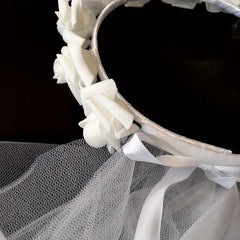 Floral Head Veil for Brides Single Rose Wreath Wedding & Bachelorette Party