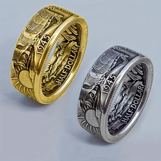 Vintage Men's Coin & Letters Rings 2 Colors Size 6-13