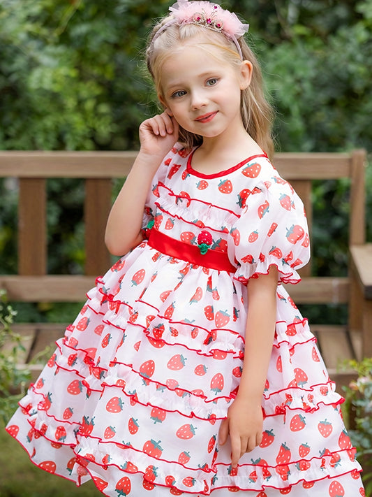 Girls Strawberry Princess Tutu Dress Party Beach Outfit