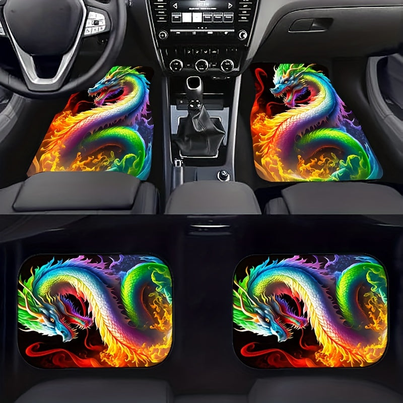 4pcs Dragon Pattern Car Floor Mats - Non-slip & Stain-Resistant