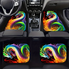 4pcs Dragon Pattern Car Floor Mats - Non-slip & Stain-Resistant