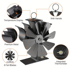Fireplace Fan 8 Blades with Base Thermometer