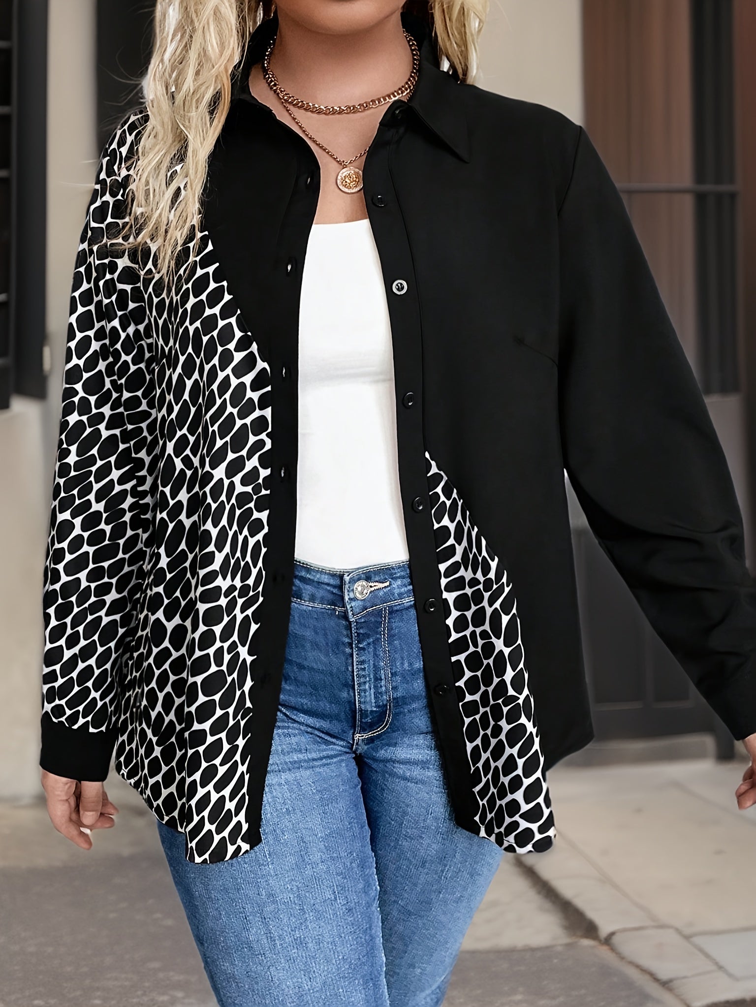  Dalmatian Print Button Up Shirt Top