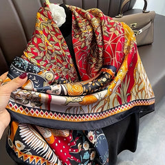 Boho Birds Floral Print Bandana Vintage Square Scarf Satin Shawl