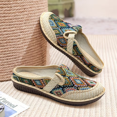 Women's Geometric Closed Toe Mules Linen Cloges