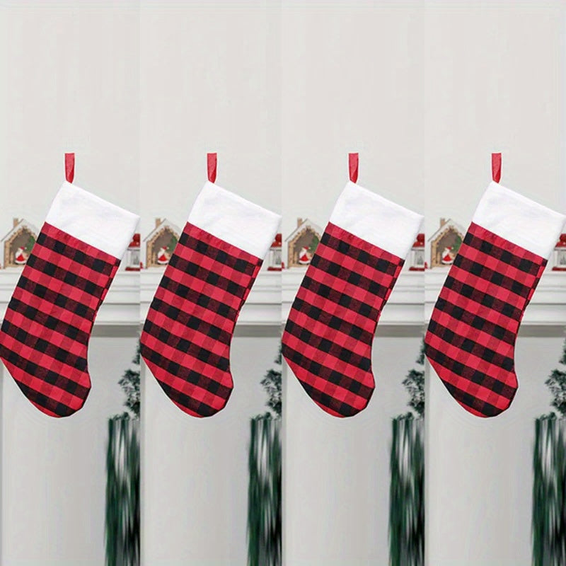 Checkered Velvet Christmas Stocking Gift Bag