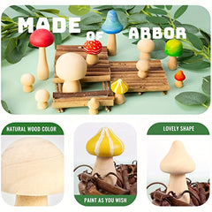 Set of 6 Wooden Mushrooms for DIY Crafts & Ornaments