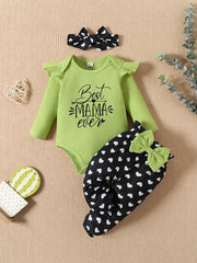 Baby Girls Heart Pattern Bodysuit Romper Outfit Set