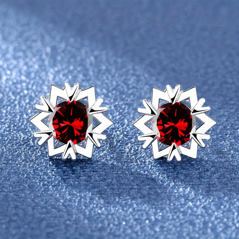 Snowflake Zircon Stud Earrings 18K Plated Wedding Party Jewelry Gift