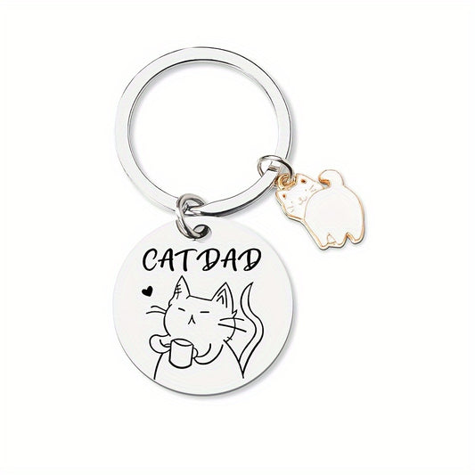 Cat Pattern Keychain Stainless Steel Round Key Chain