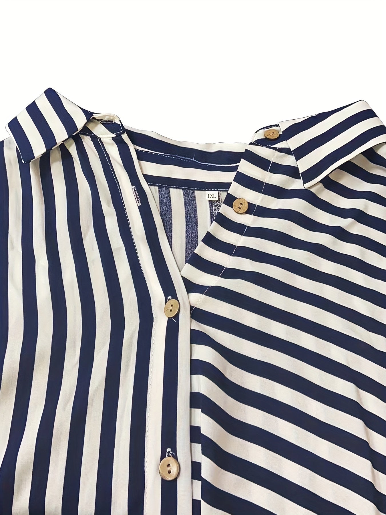 Striped Puff Sleeve Button Up Collar Shirt Dress
