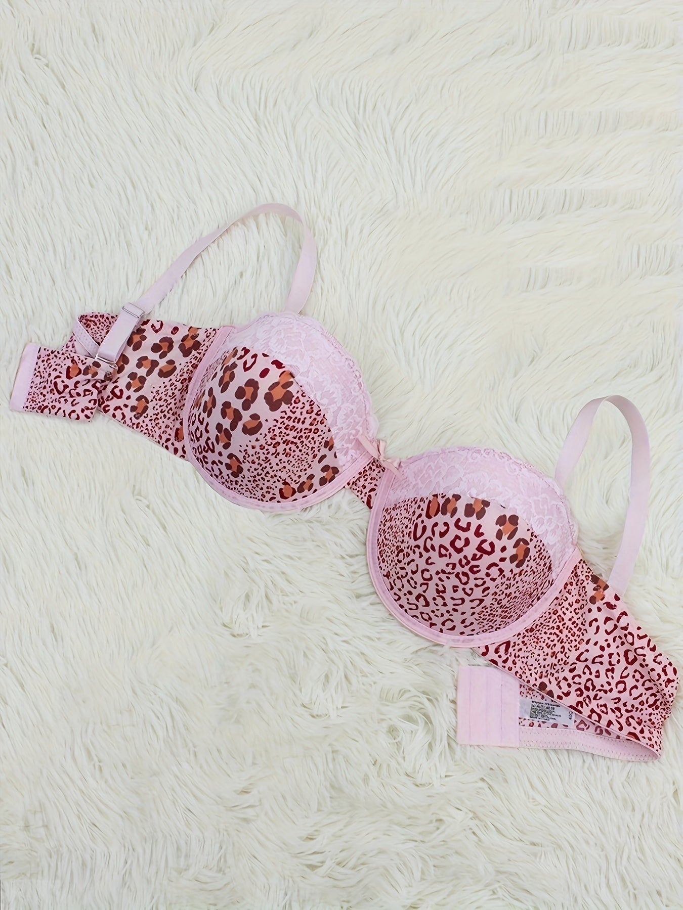  Leopard Print Lace Push Up Bra With Removable Straps