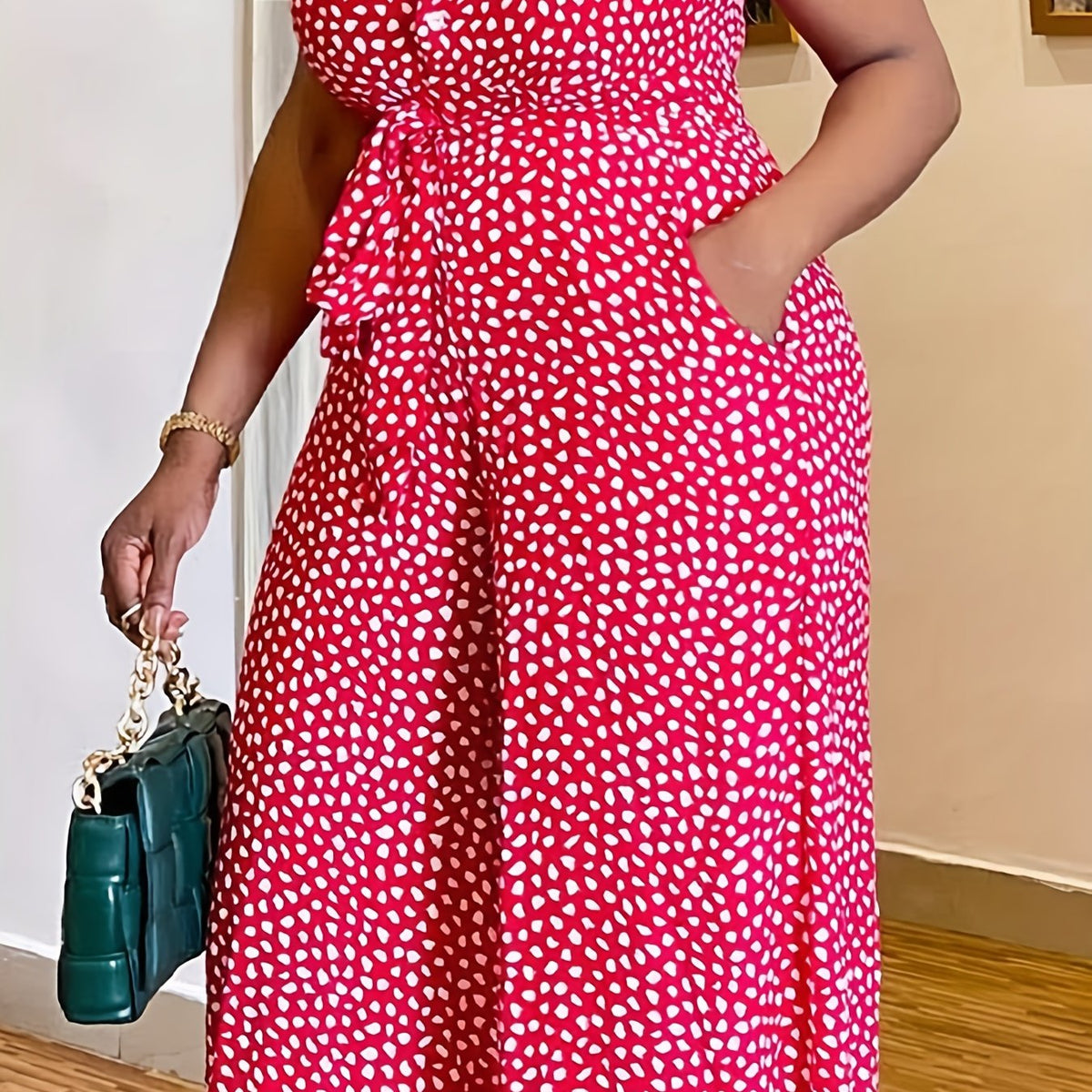  Casual Jumpsuit Women's Plus Allover Print Button Up