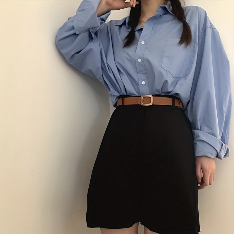 Vintage Square Buckle Belt Casual Solid PU Belt For Women Men