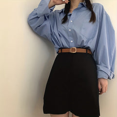 Vintage Square Buckle Belt Casual Solid PU Belt For Women Men