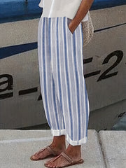 Women's Plus Stripe Print Wide Leg Pants With Pockets