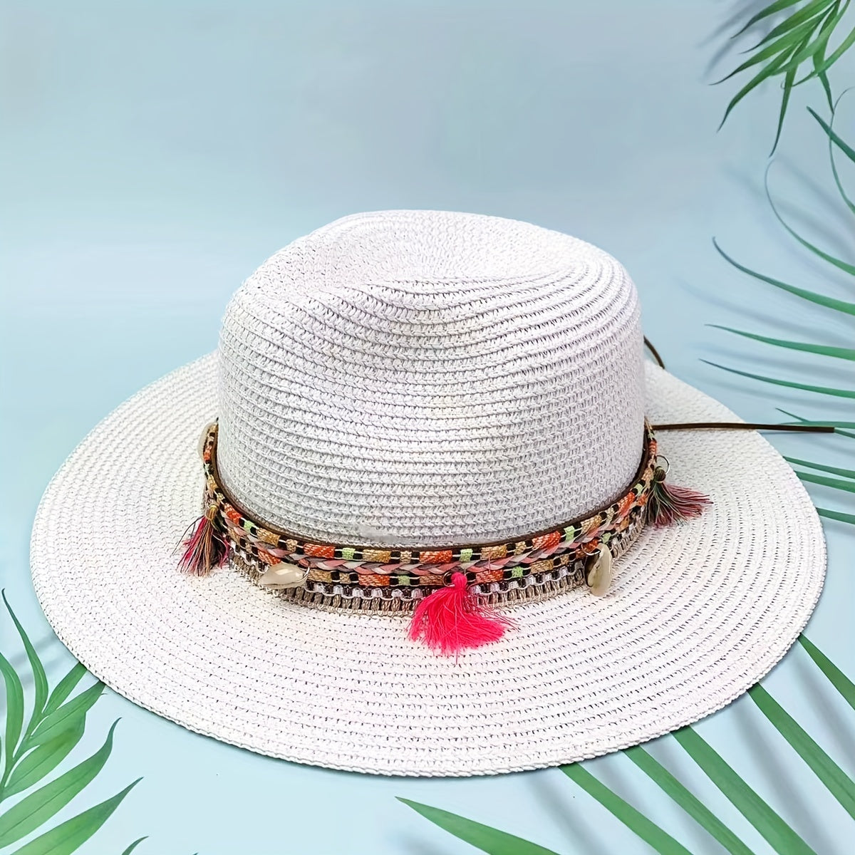Men's Paper Straw Hat Elegant Flat Brim Sun Hat Beach Jazz Hat
