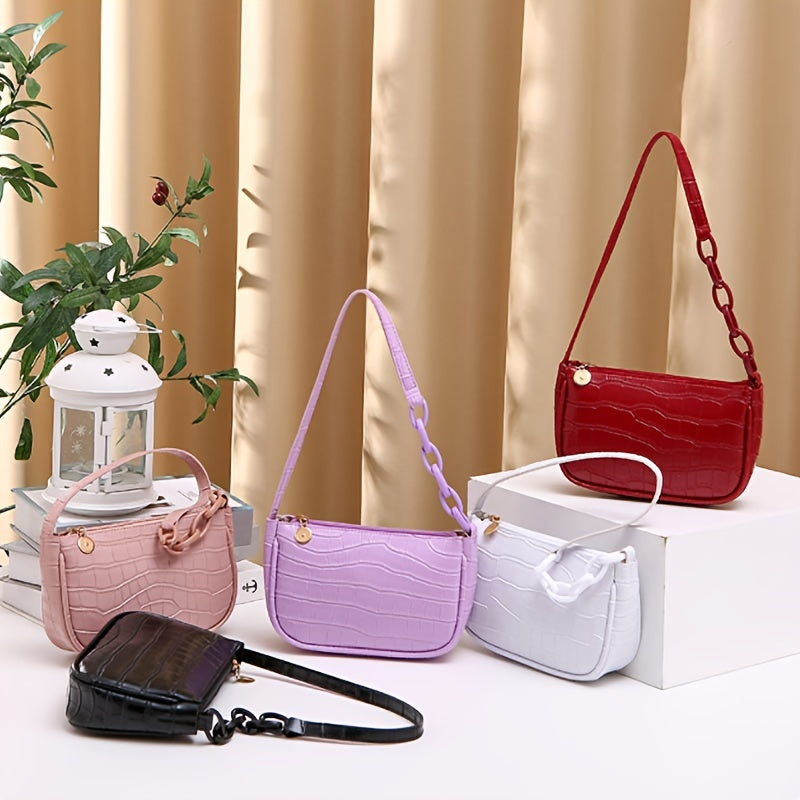 Crocodile Embossed Shoulder Bag Zipper Bag For Work