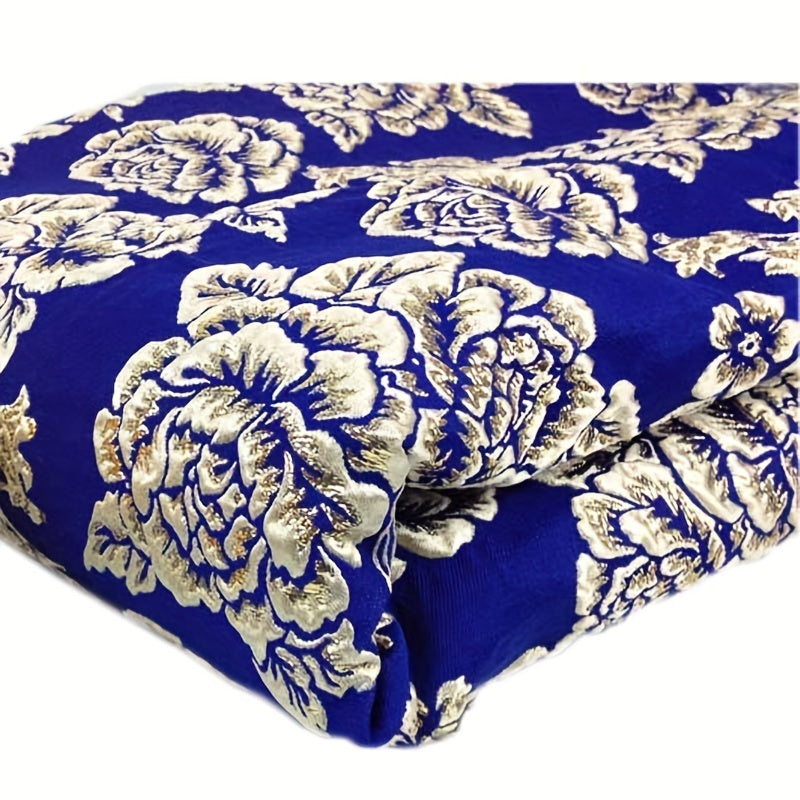 Thick Jacquard Brocade Rose Fabric Dress Metallic Golden Yarns Width 55in