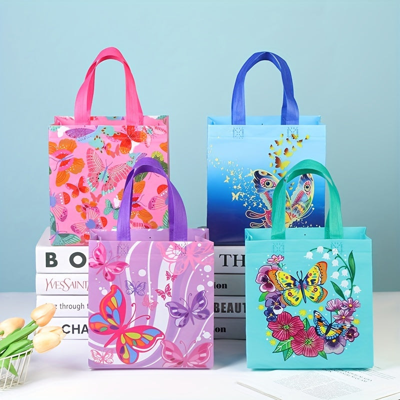 4pcs Butterfly Print Non-woven Bags Portable Handbag
