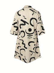 Geometric Print V Neck Midi Dress Women's Plus Slight Stretch