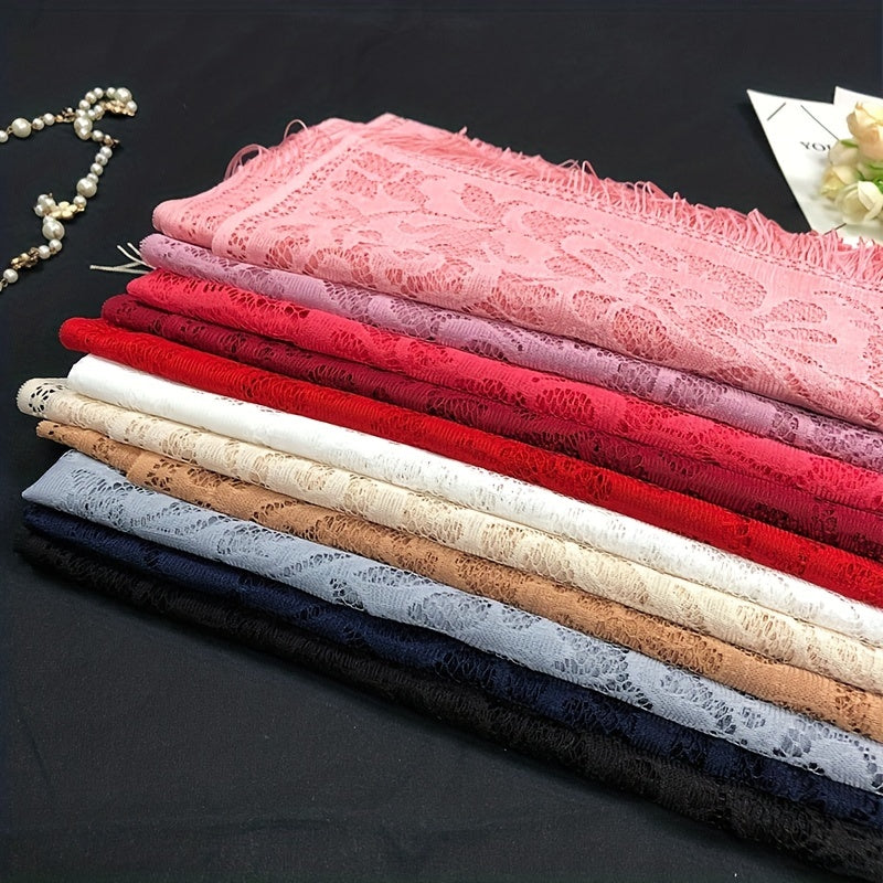 Lace Shawl Solid Hollow Out Tassel Wrap Scarf For Evening Dresses