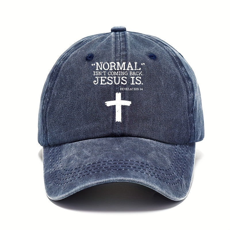 Vintage Cross Print Baseball Cap Distressed Dad Hat for Men Women