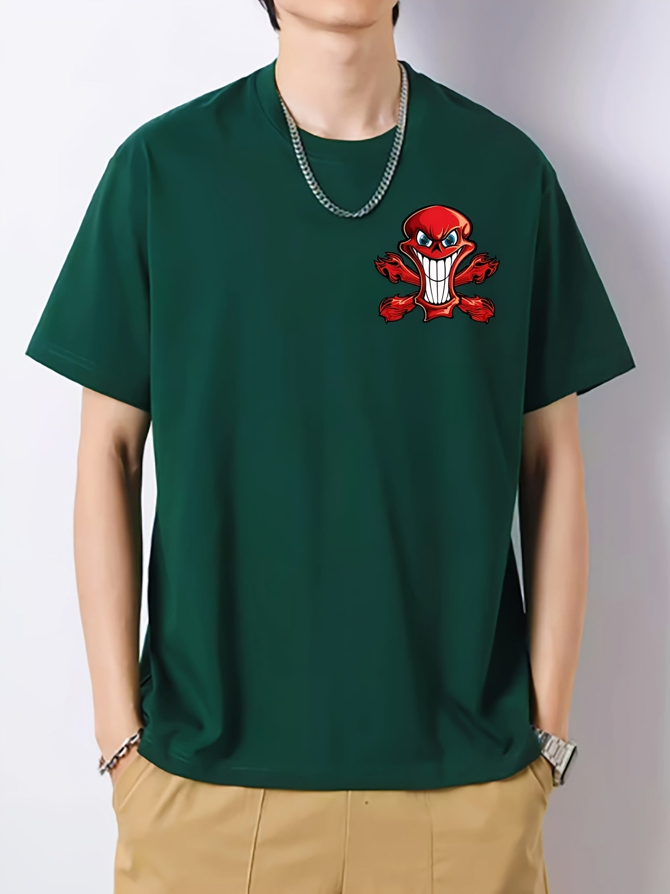 Skull Pattern Print Men's Graphic Crew Neck Active T-shirt