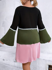 Women's Plus Casual Dress Colorblock Lace Bell Sleeve