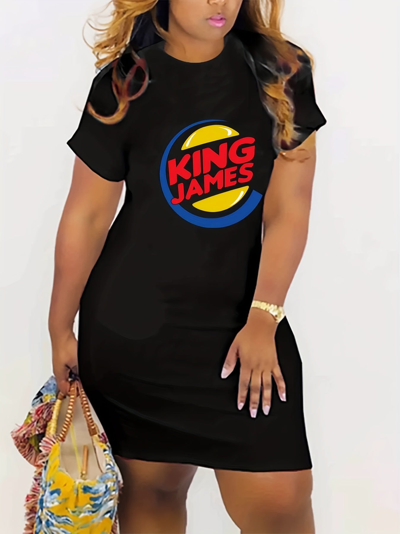  Colorblock Art Letter Print Dress
